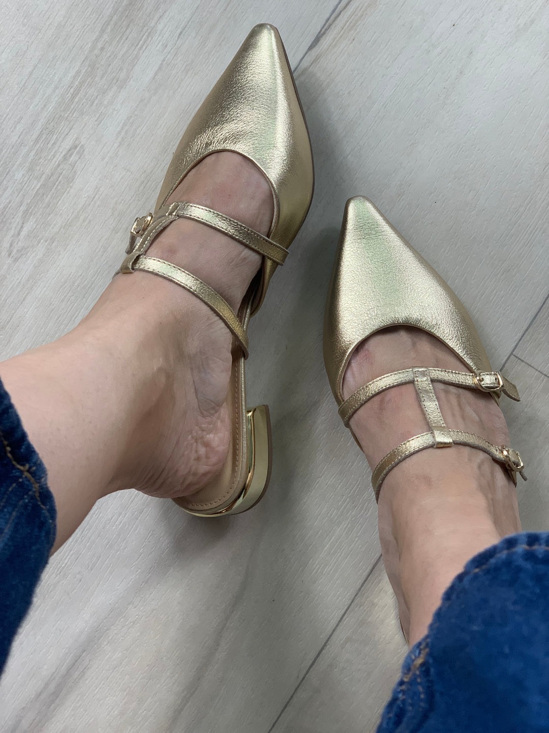 Tchocco Gold Strappy Mules