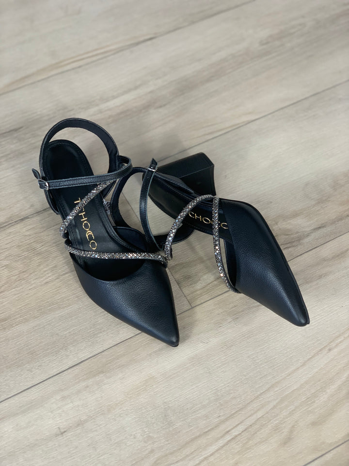 Tchocco Preto Rhinestones Block Heels