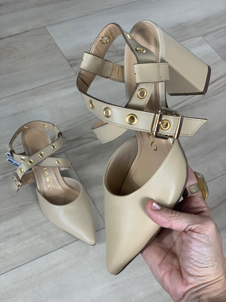 Tchocco 3" Nude Double Strap Block Heels