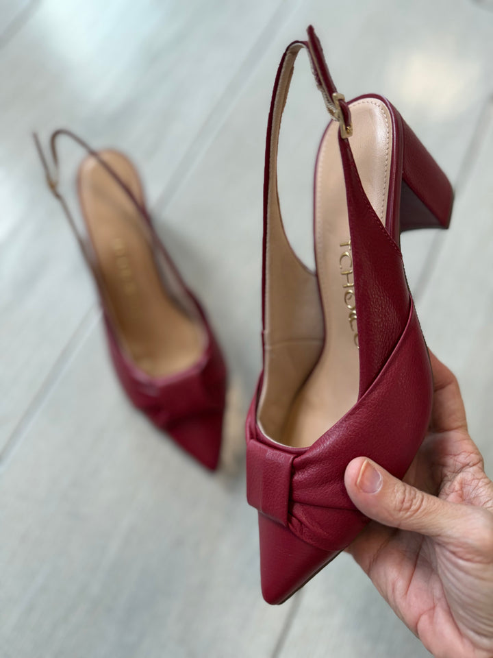 Tchocco Wine PT Slingback Block Heels