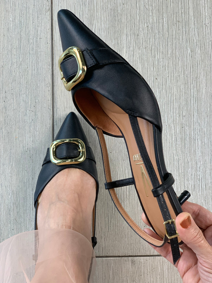 Vizzano Black Gold Buckle Heels