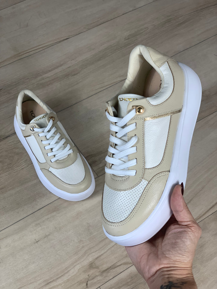 Tchocco Creme/Gold Leather Sneakers