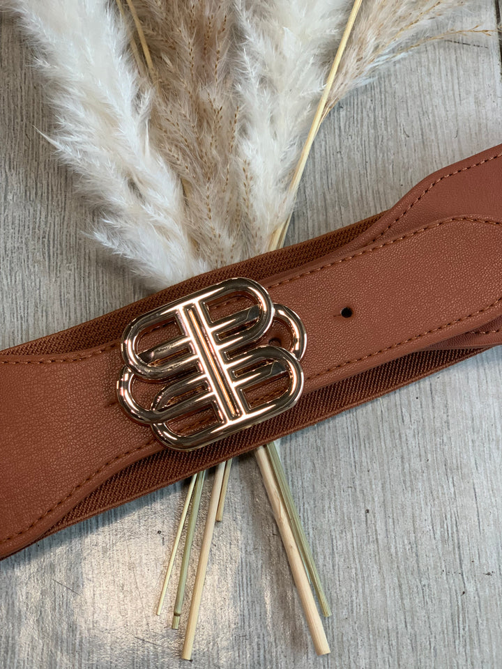 Cognac Buckle Elastic Belt