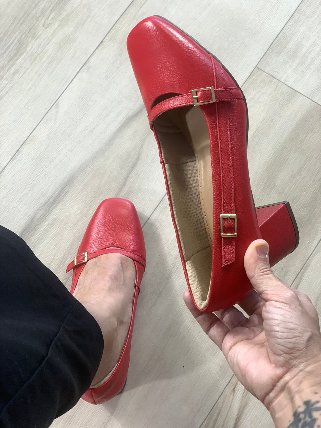 Tchocco Red Straps Block Heels