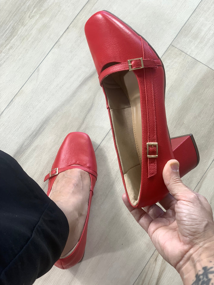 Tchocco Red Straps Block Heels