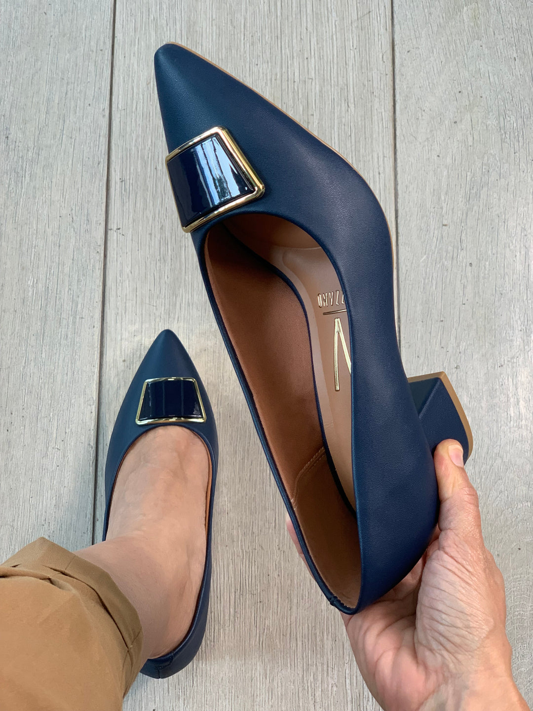 Vizzano Navy Button Square Heels