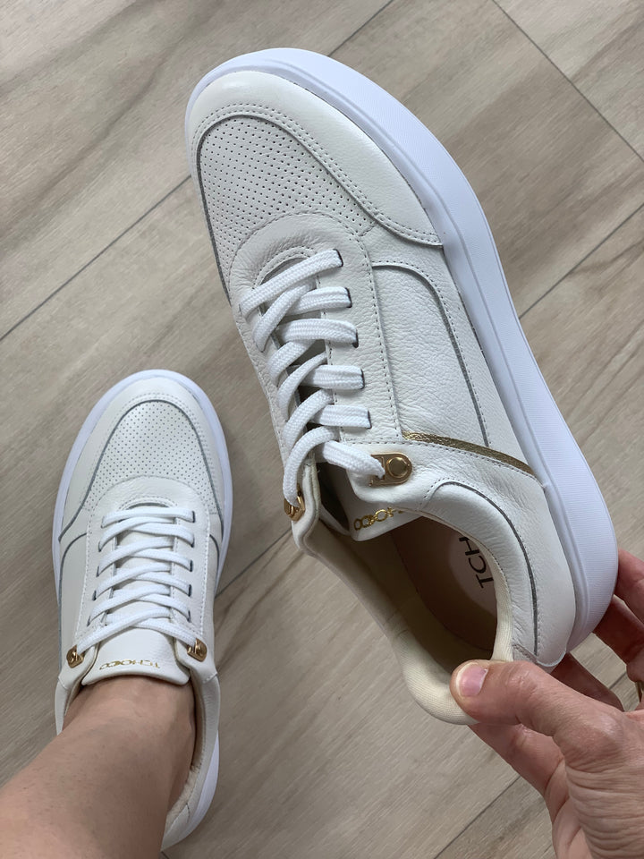 Tchocco White/Gold Leather Sneakers