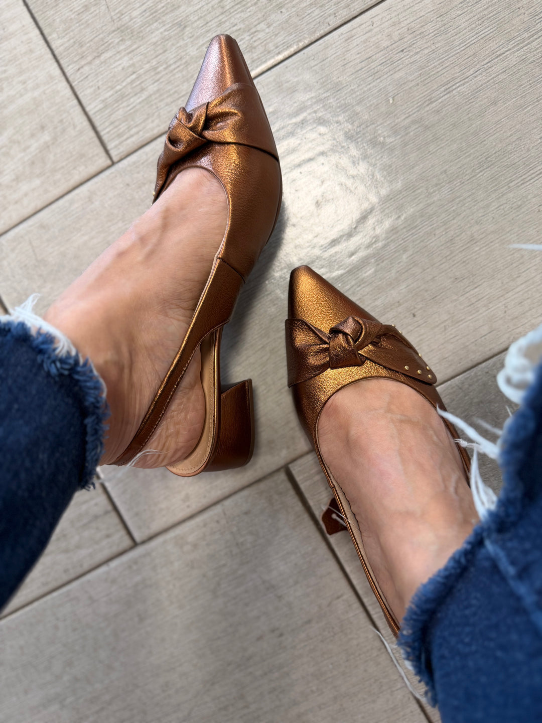 Tchocco Bronze Bow Slingback Flats