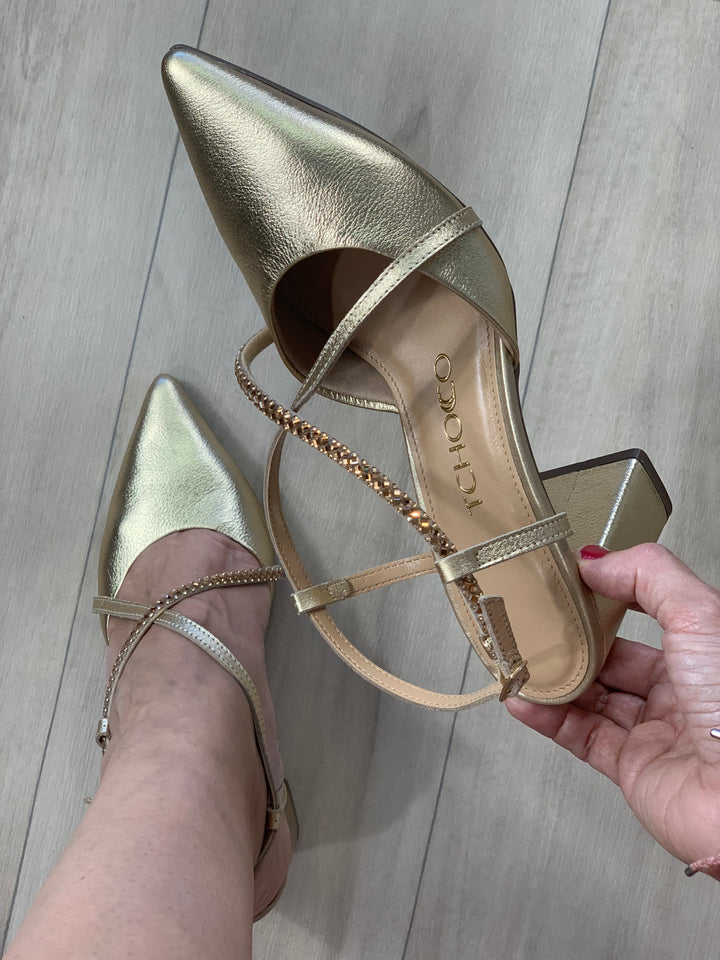 Tchocco 3" Gold Rhinestones Block Heels
