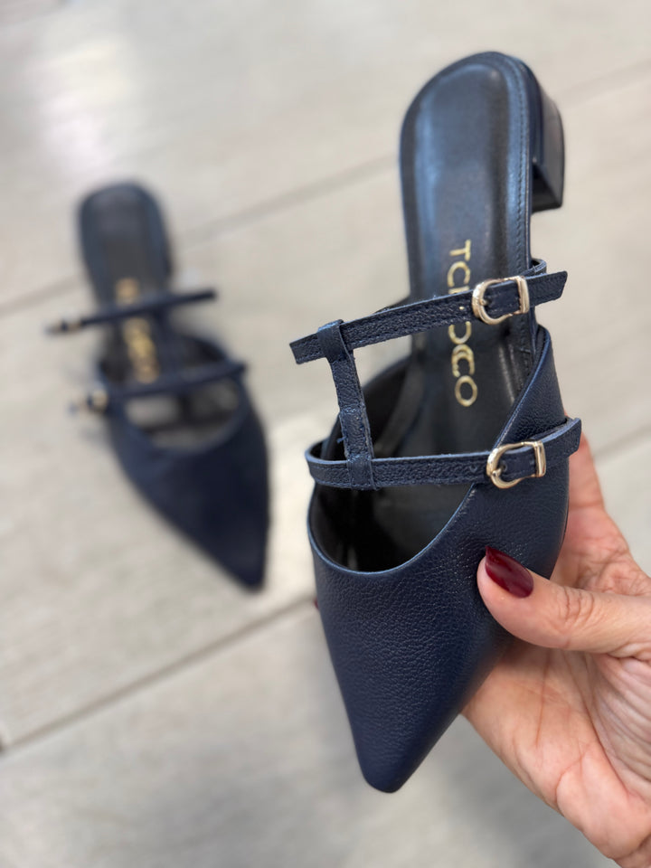 Tchocco Navy Strappy Mules