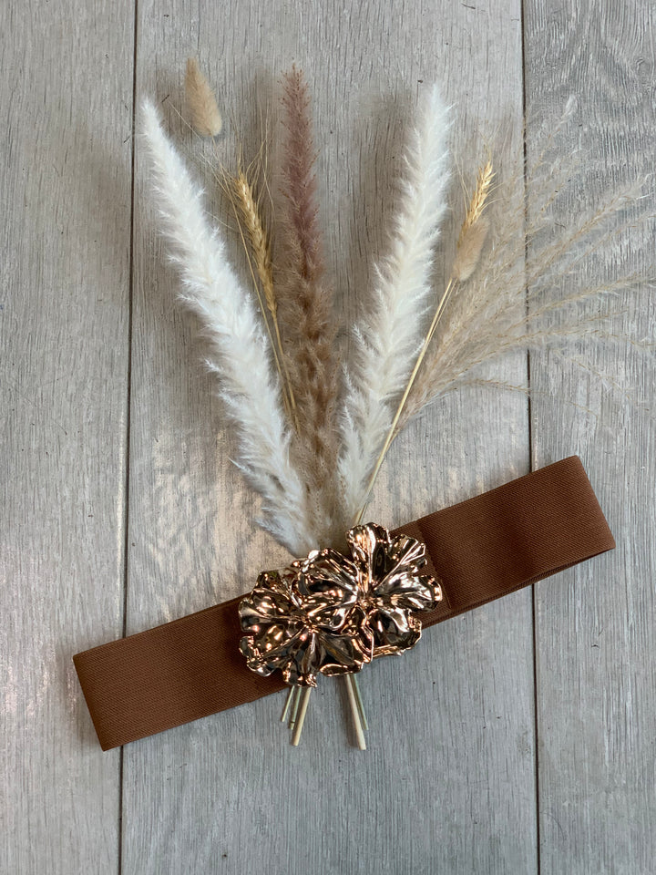 Brown Floral Metal Elastic Belt