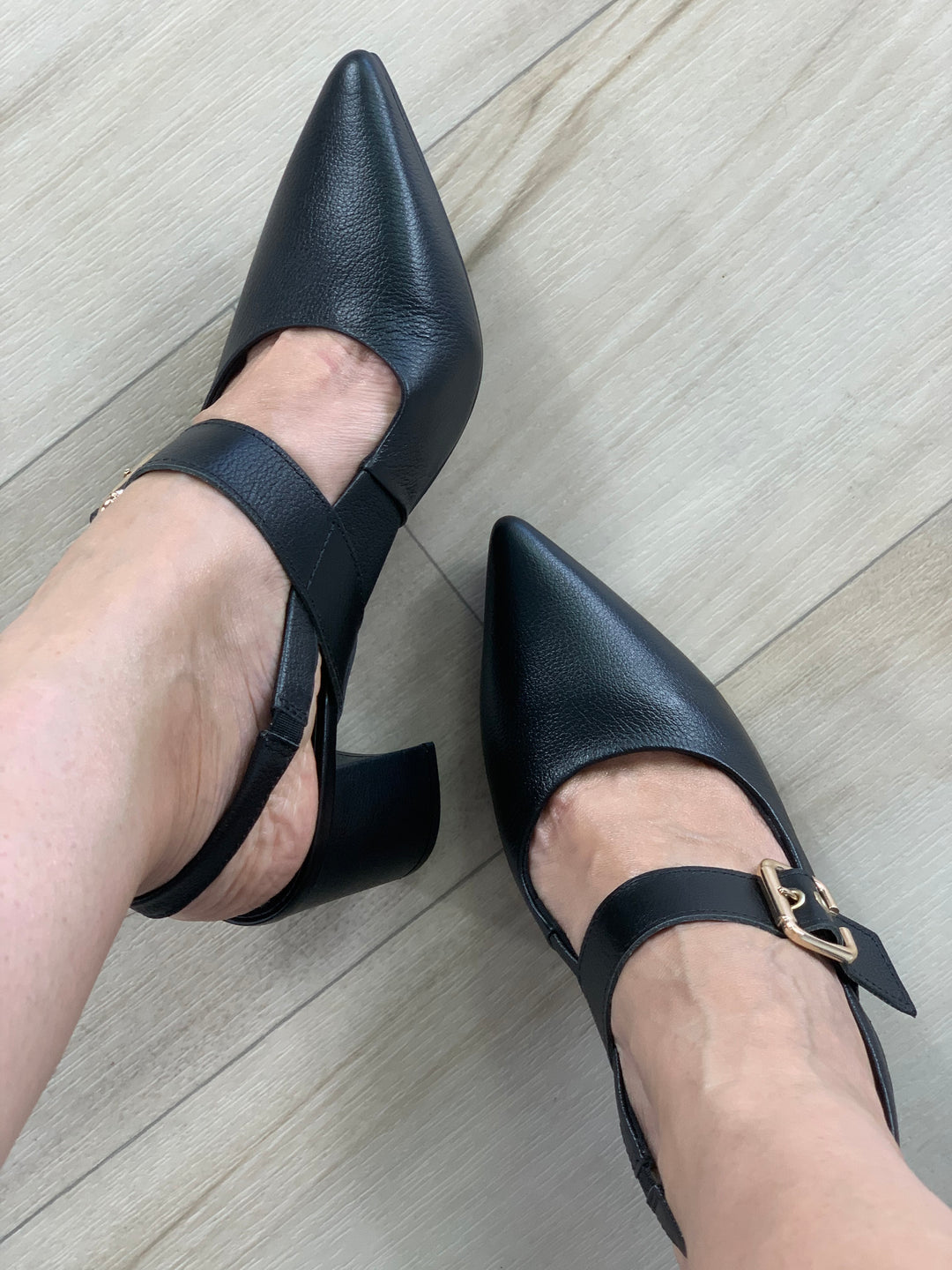 Tchocco Black Buckle Block Heels