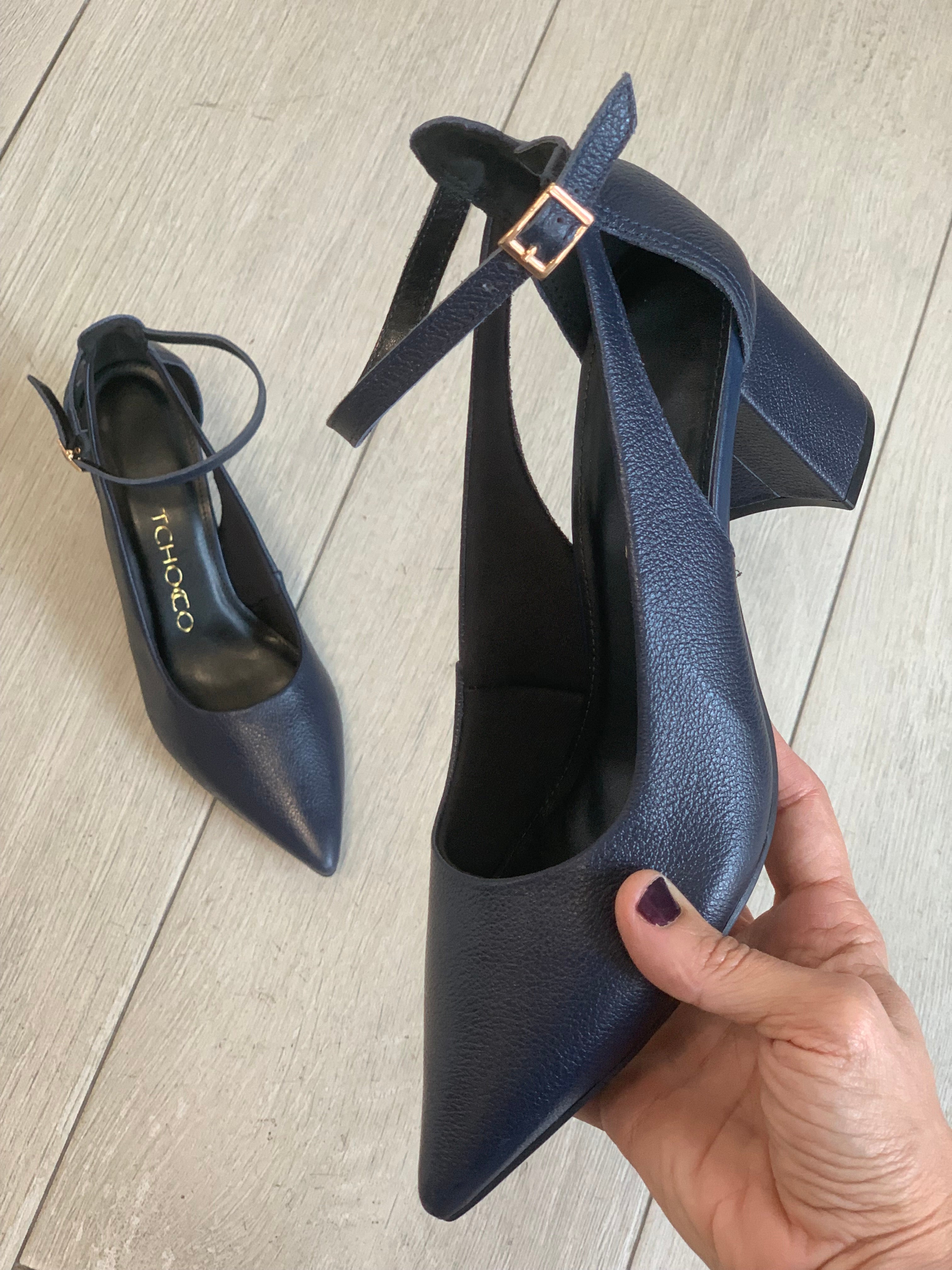 Tchocco Navy Strappy Euro Block Heels