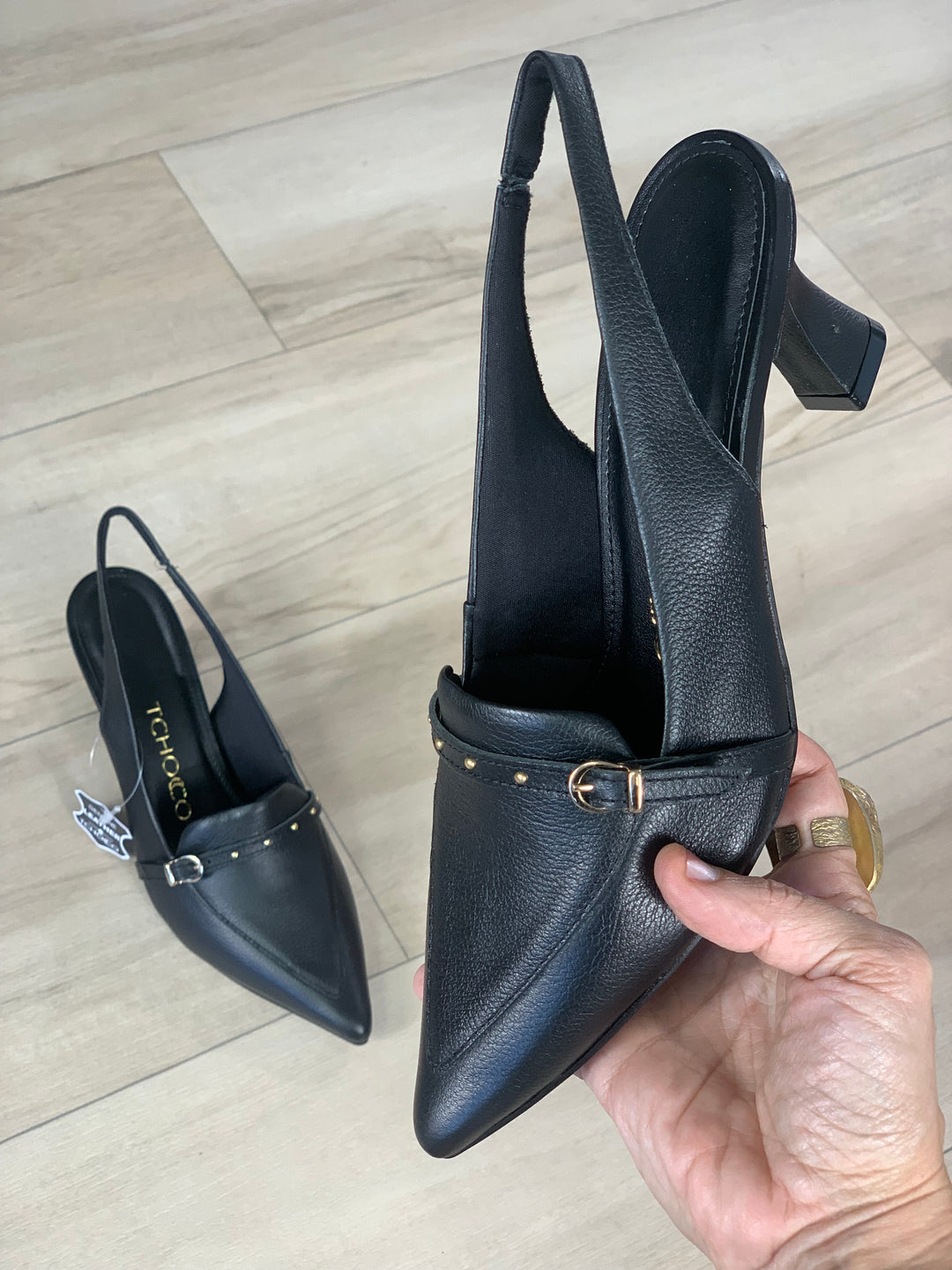 Tchocco Black Slingback Classic Heels