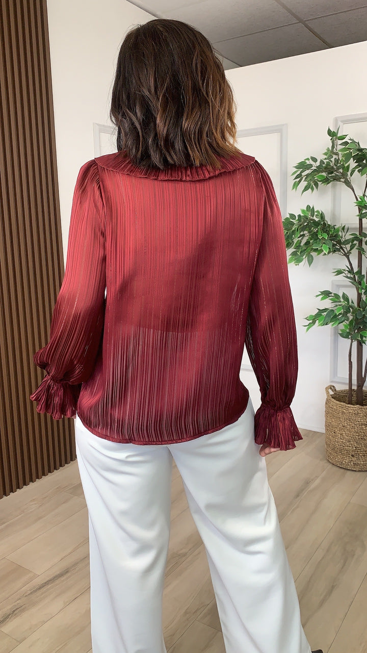 Burgundy Bow Tie Blouse