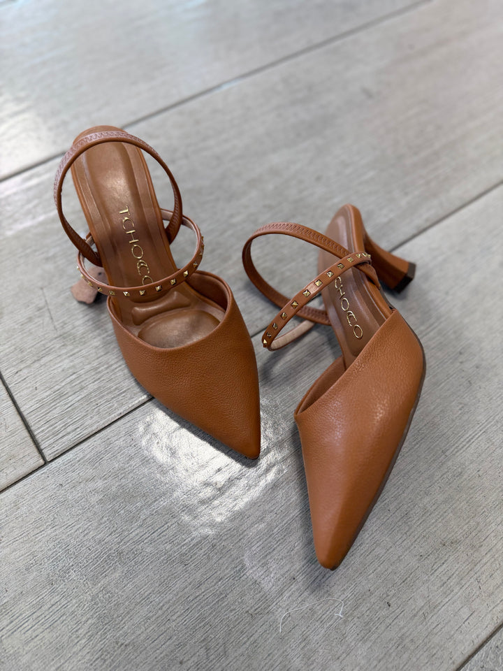 Tchocco Cognac Studded Classic Heels
