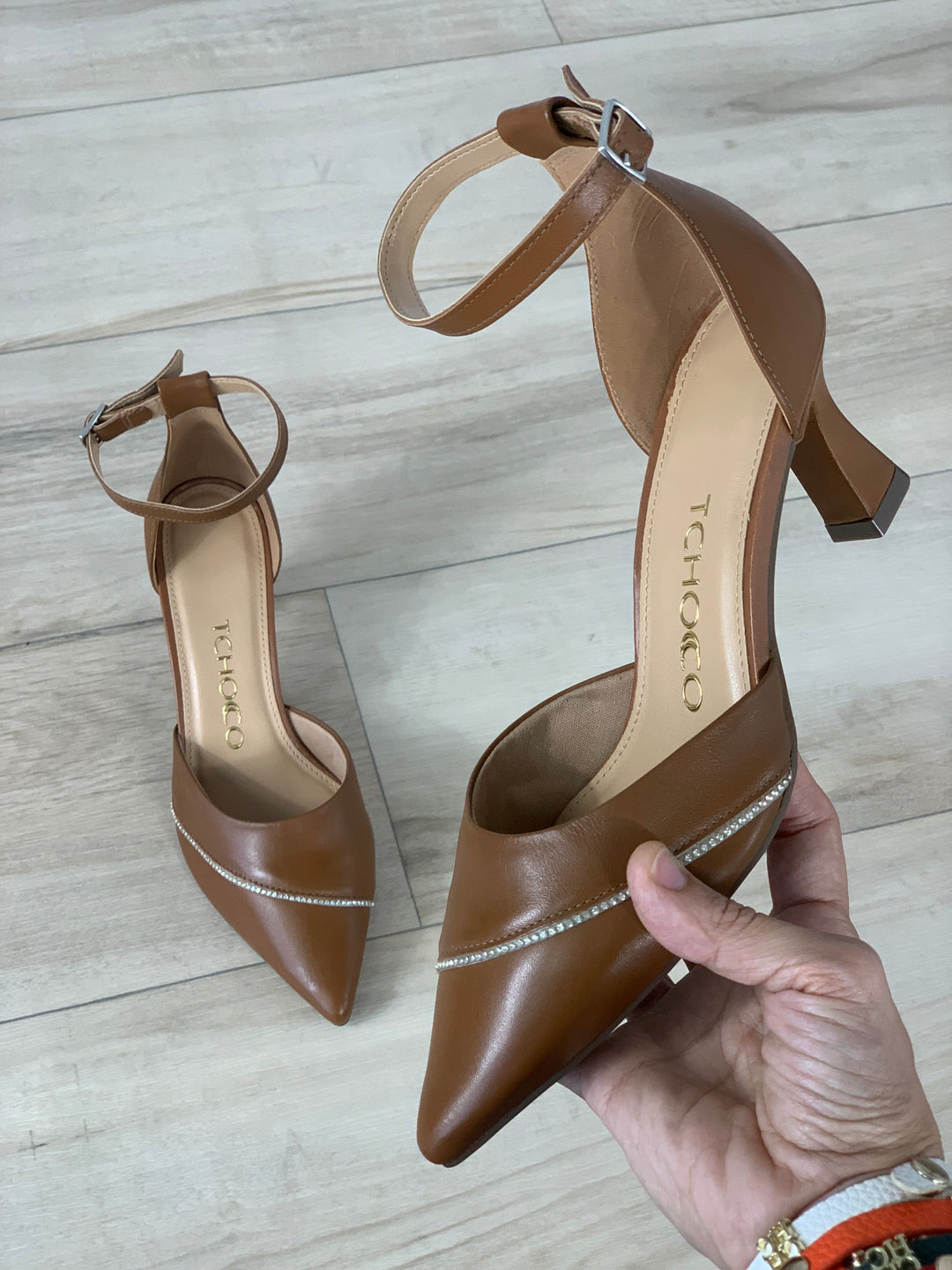 Tchocco Caramel Rhinestones Classic Heels