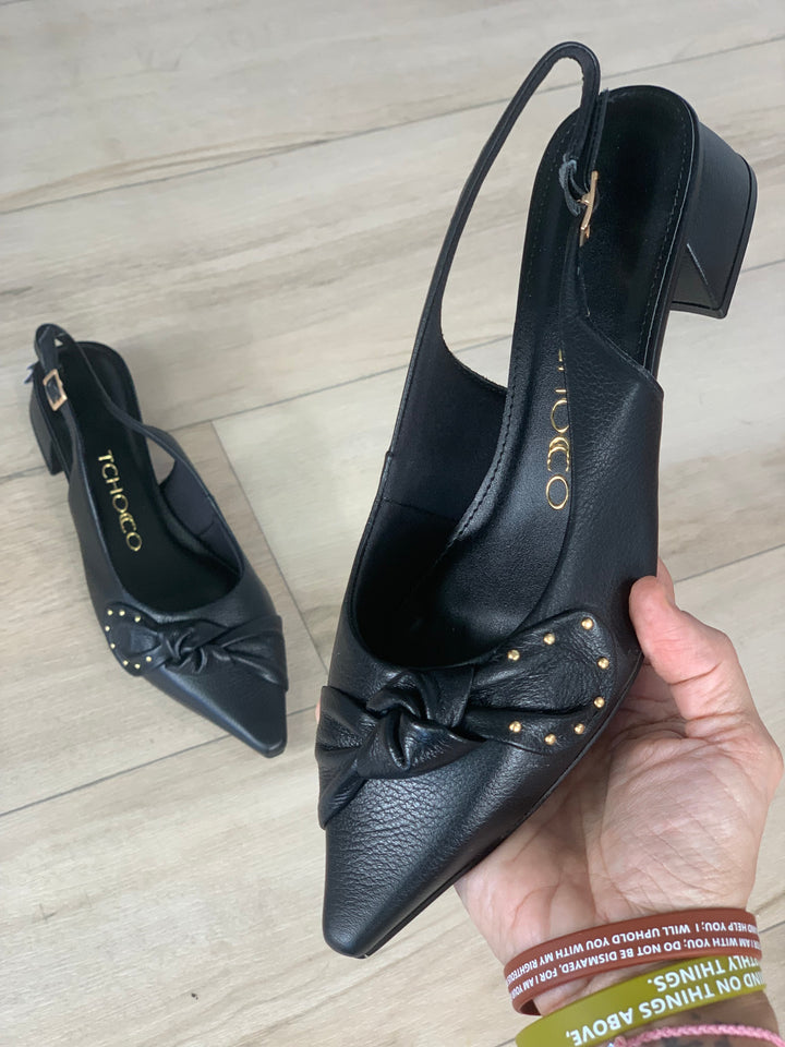Tchocco Black Bow Slingback Flats