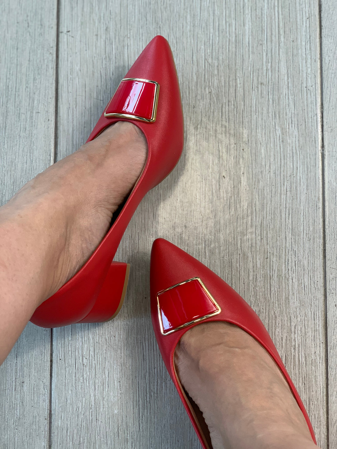 Vizzano Red Button Square Heels