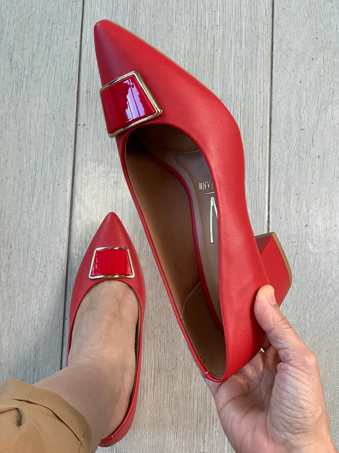 Vizzano Red Button Square Heels