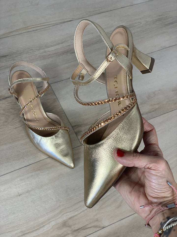 Tchocco Gold Rhinestones Classic Heels