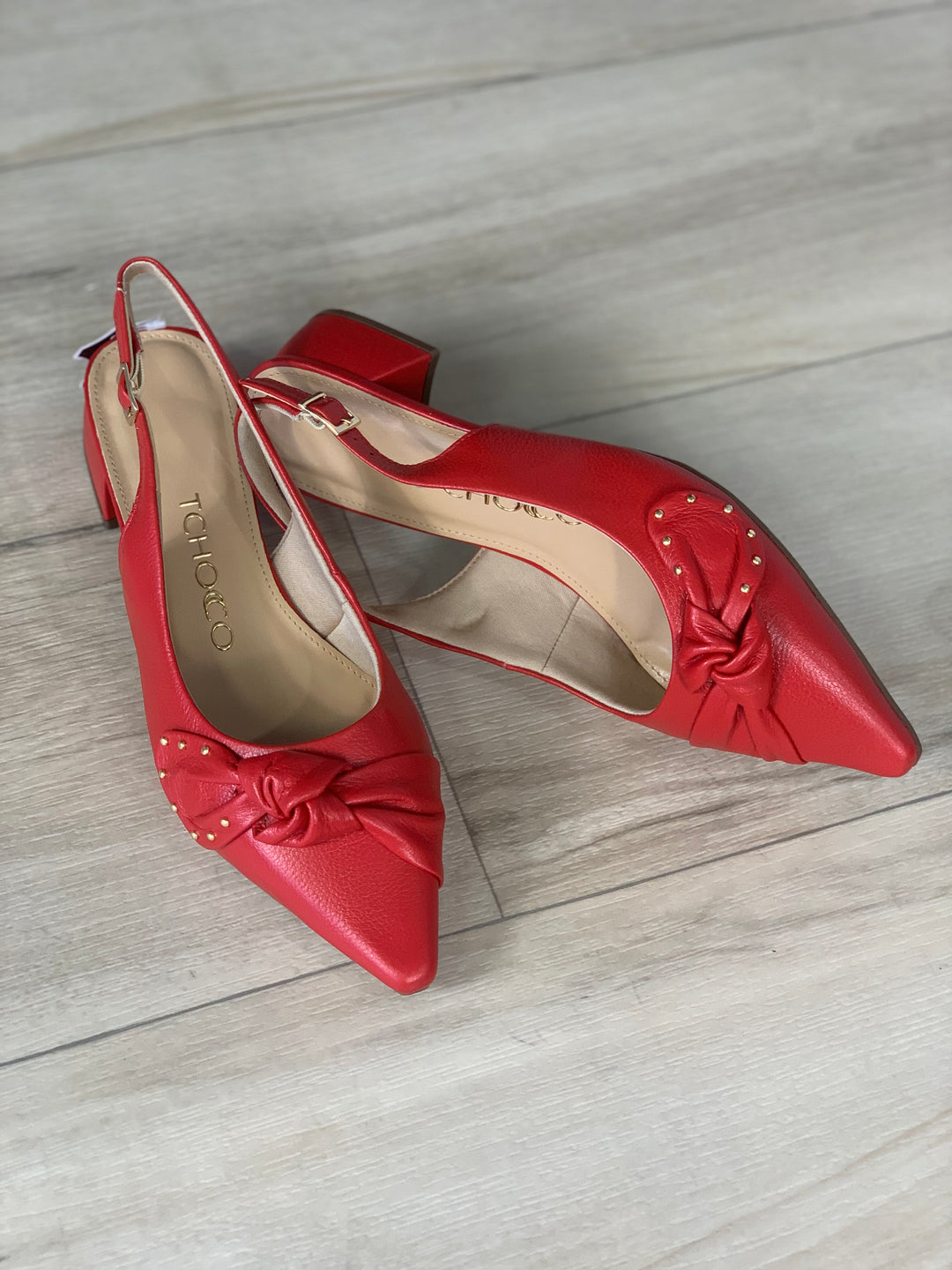 Tchocco Red Bow Slingback Flats