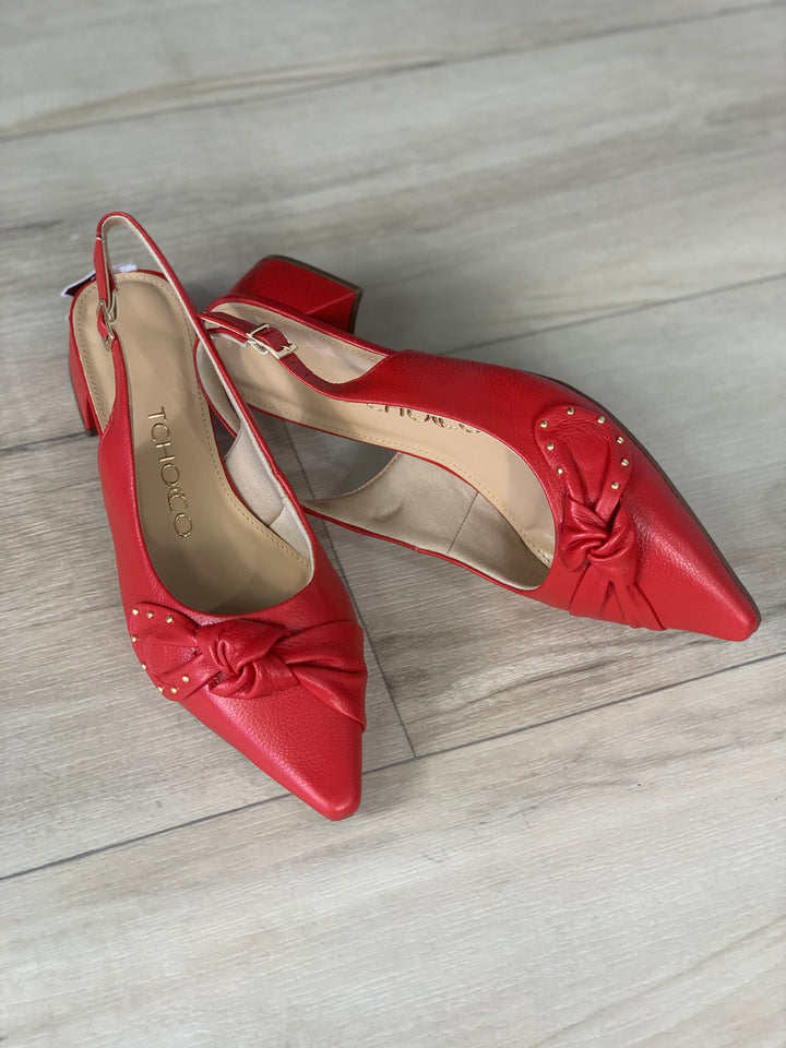 Tchocco Red Bow Slingback Flats