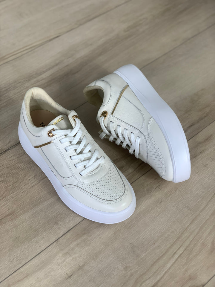 Tchocco White/Gold Leather Sneakers
