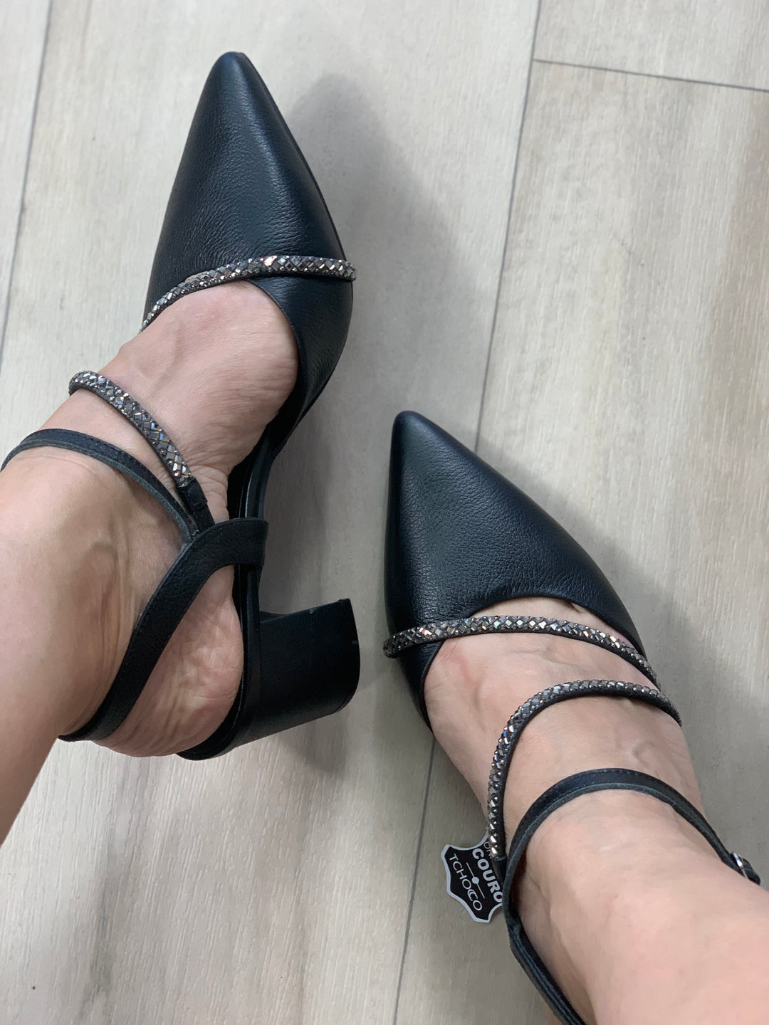 Tchocco Preto Rhinestones Block Heels