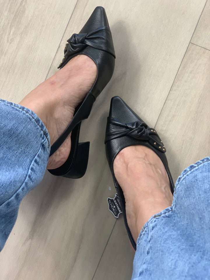 Tchocco Black Bow Slingback Flats
