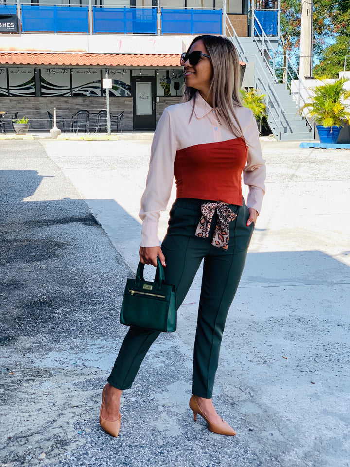 Print Scarf Green Pants