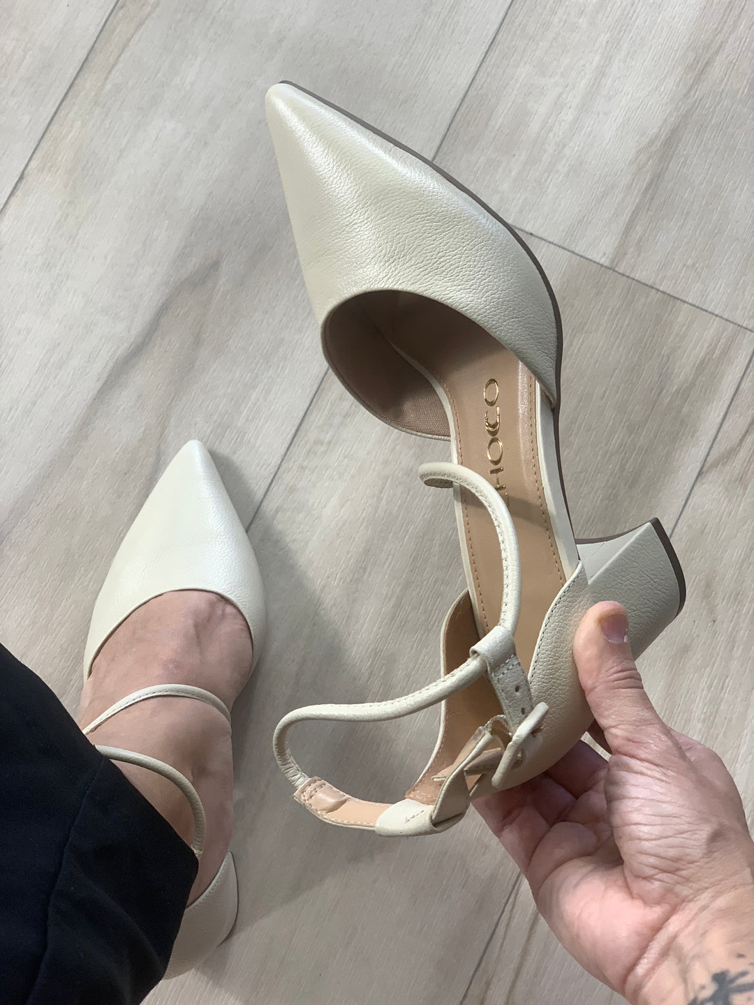 Tchocco Creme Block Heels