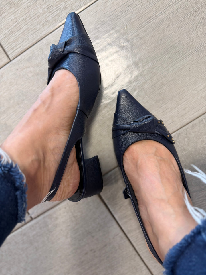 Tchocco Navy Bow Slingback Flats