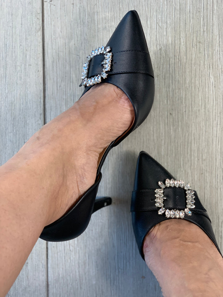 Vizzano Black Rhinestones Buckle Heels