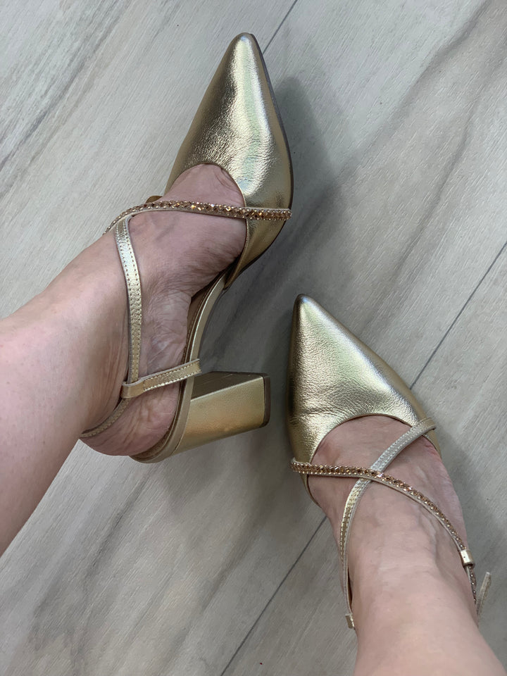 Tchocco 3" Gold Rhinestones Block Heels