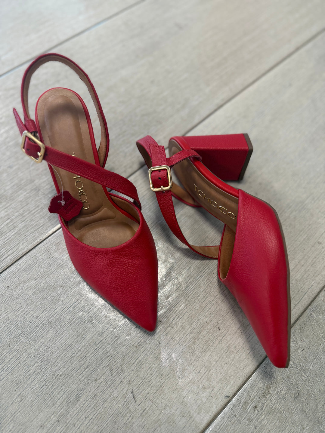 Tchocco 3" Red CC Strap Block Heels