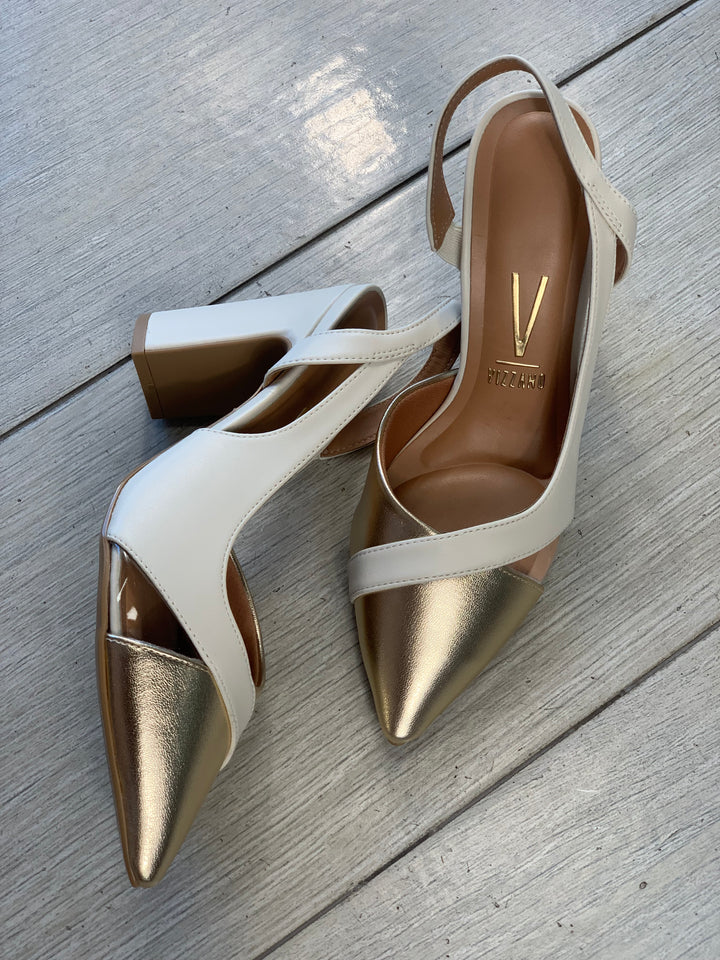 Vizzano White/Gold Square Heels