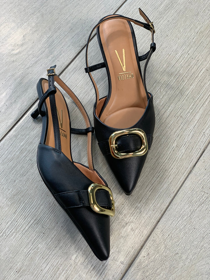 Vizzano Black Gold Buckle Heels