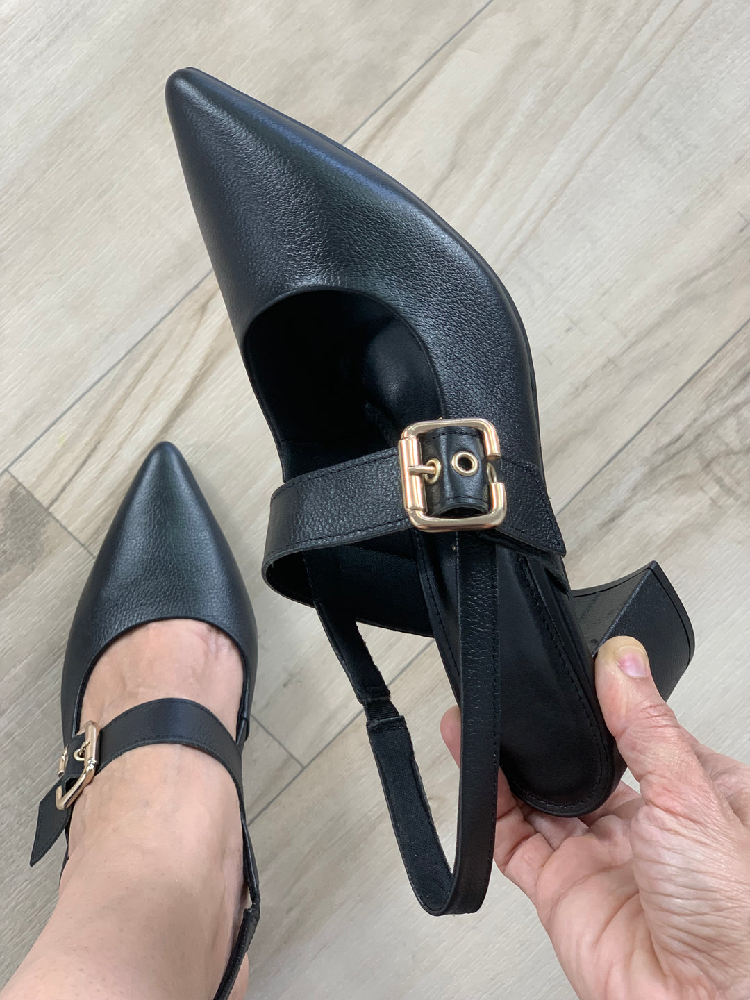 Tchocco Black Buckle Block Heels