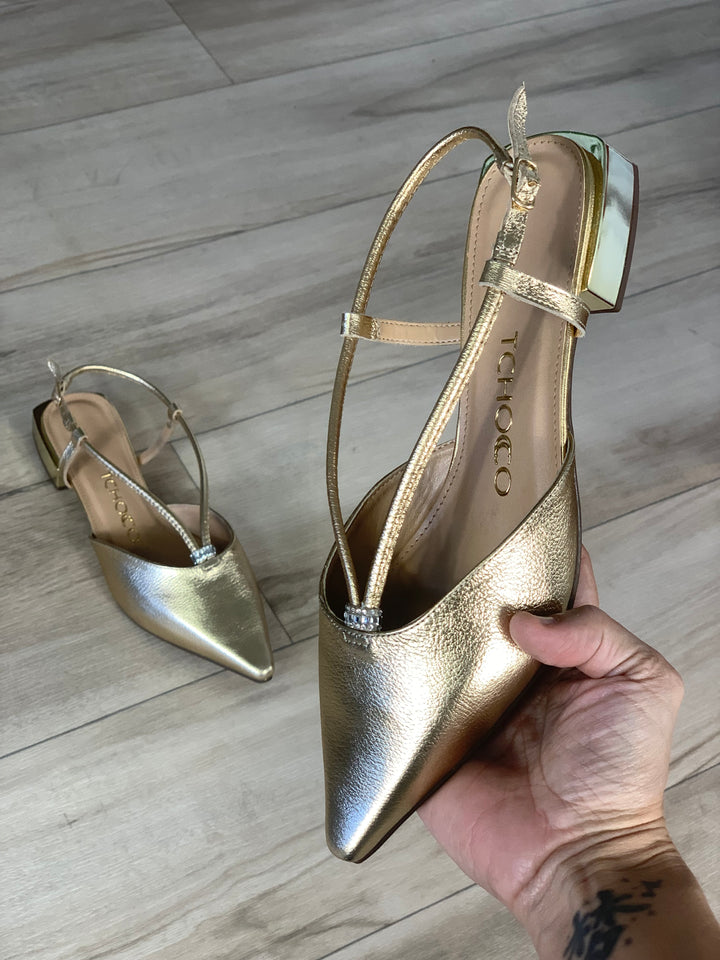 Tchocco Gold Slingback Flats