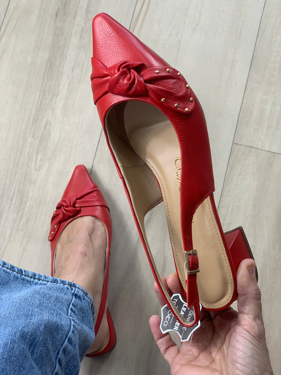 Tchocco Red Bow Slingback Flats