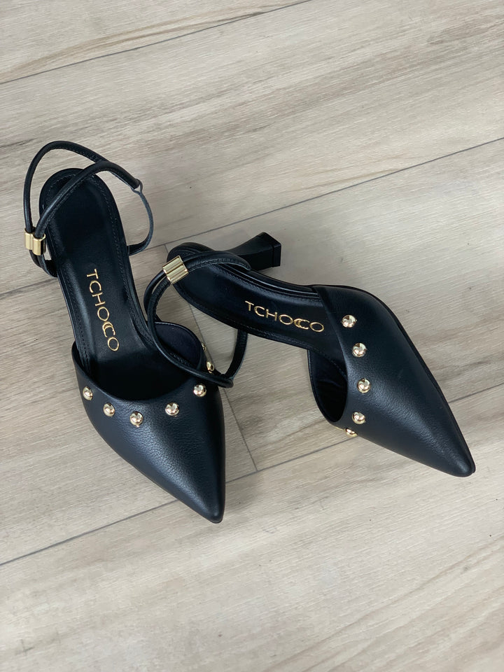 Tchocco Black Studs Heels