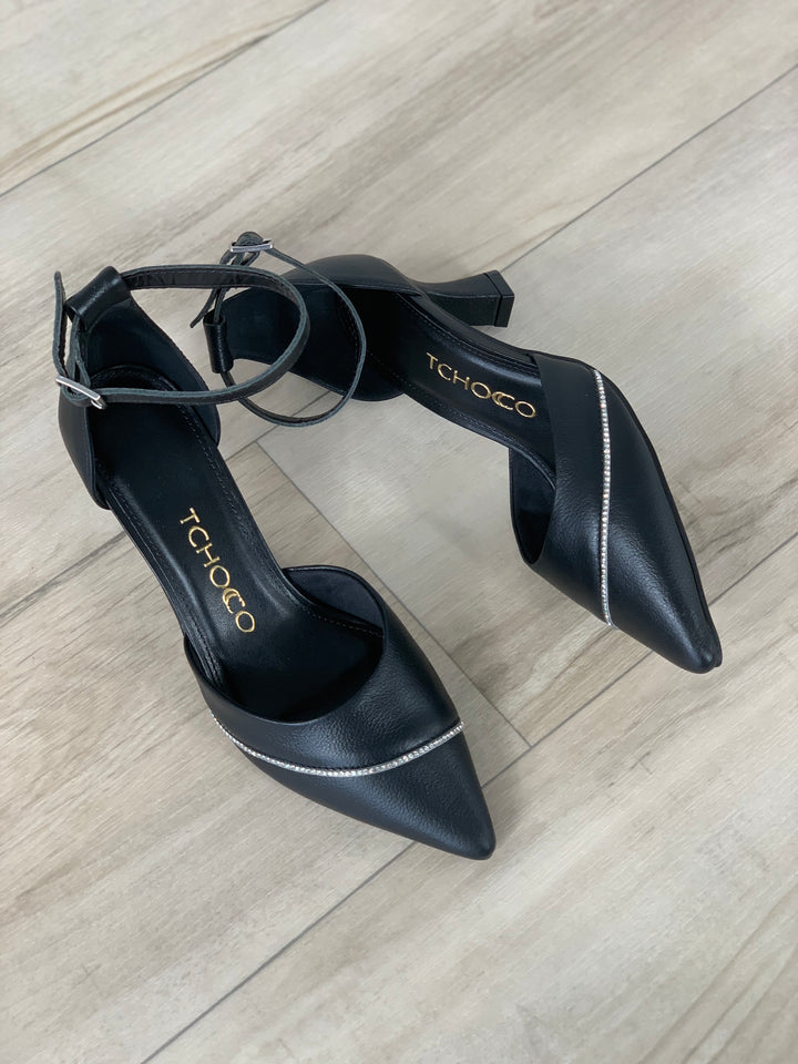 Tchocco Black Rhinestones Classic Heels