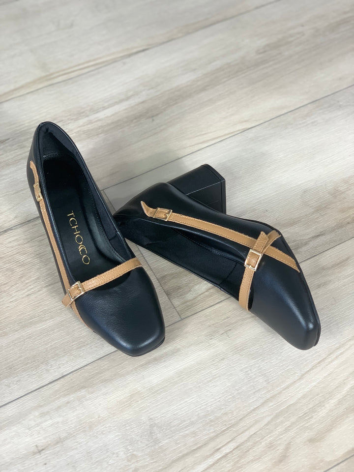 Tchocco Preto/Camel Block Heels