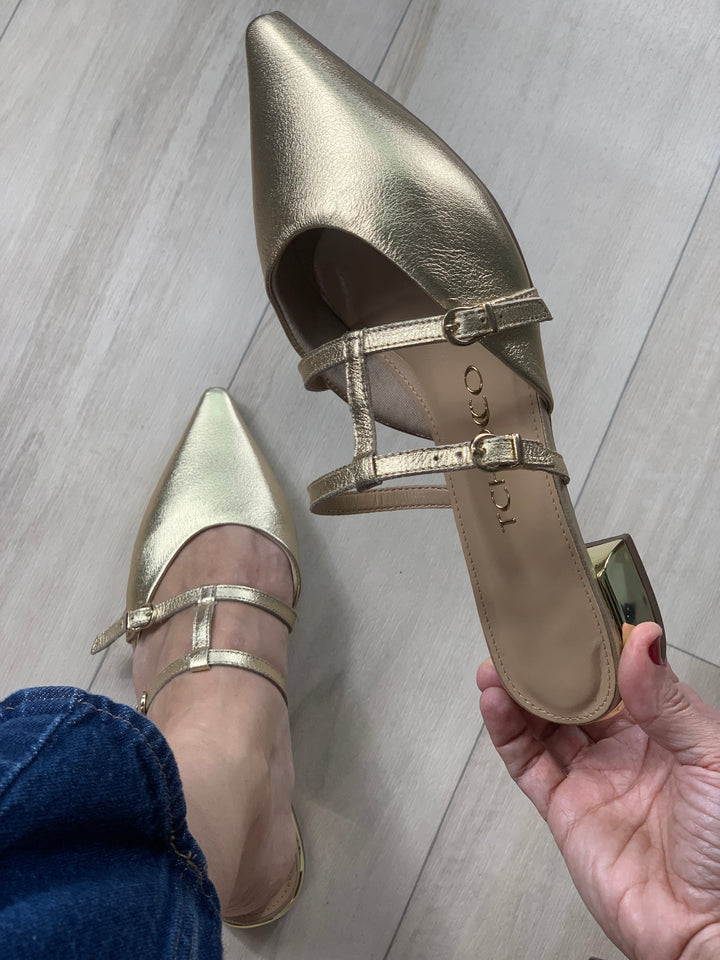 Tchocco Gold Strappy Mules