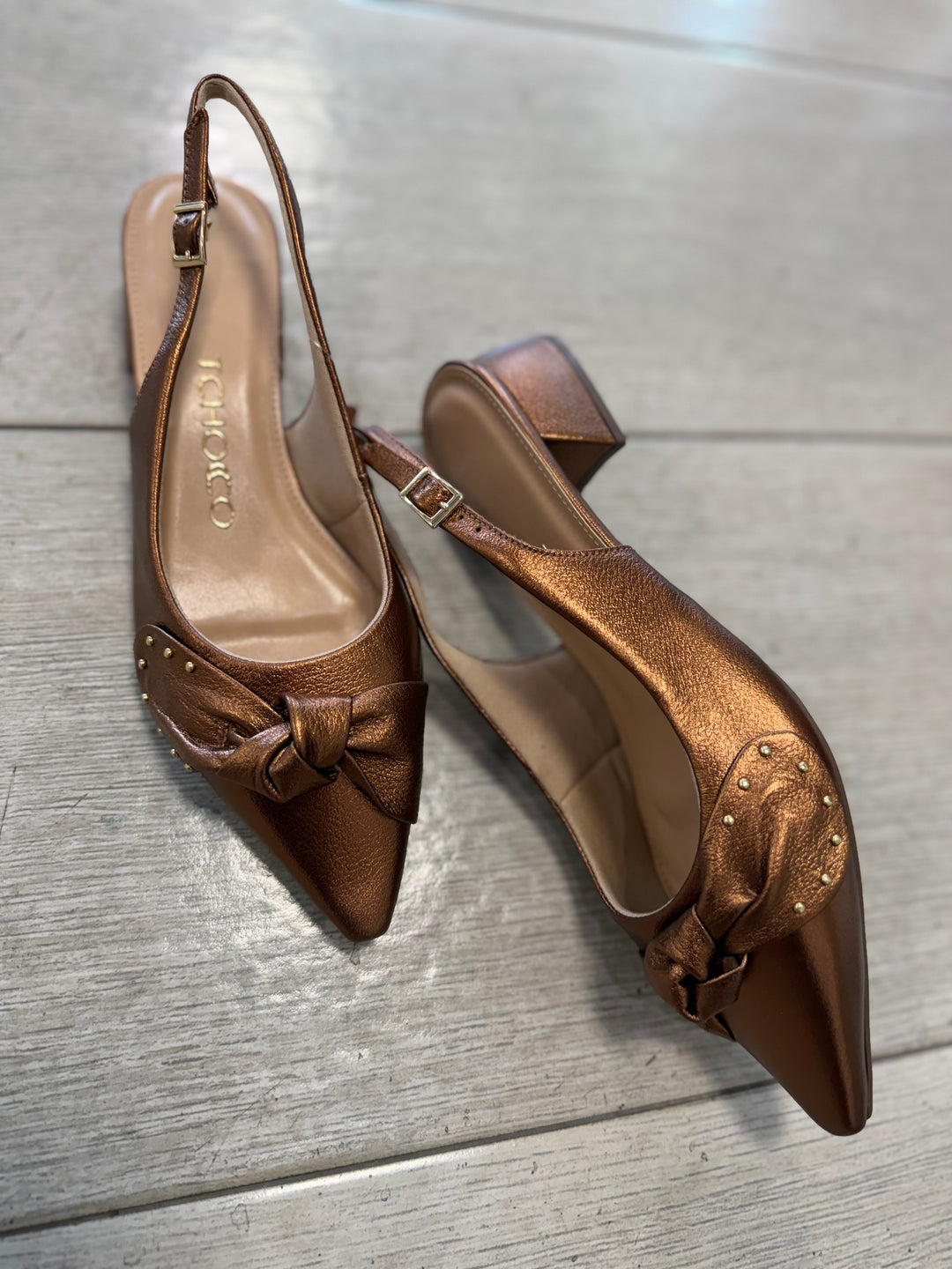 Tchocco Bronze Bow Slingback Flats