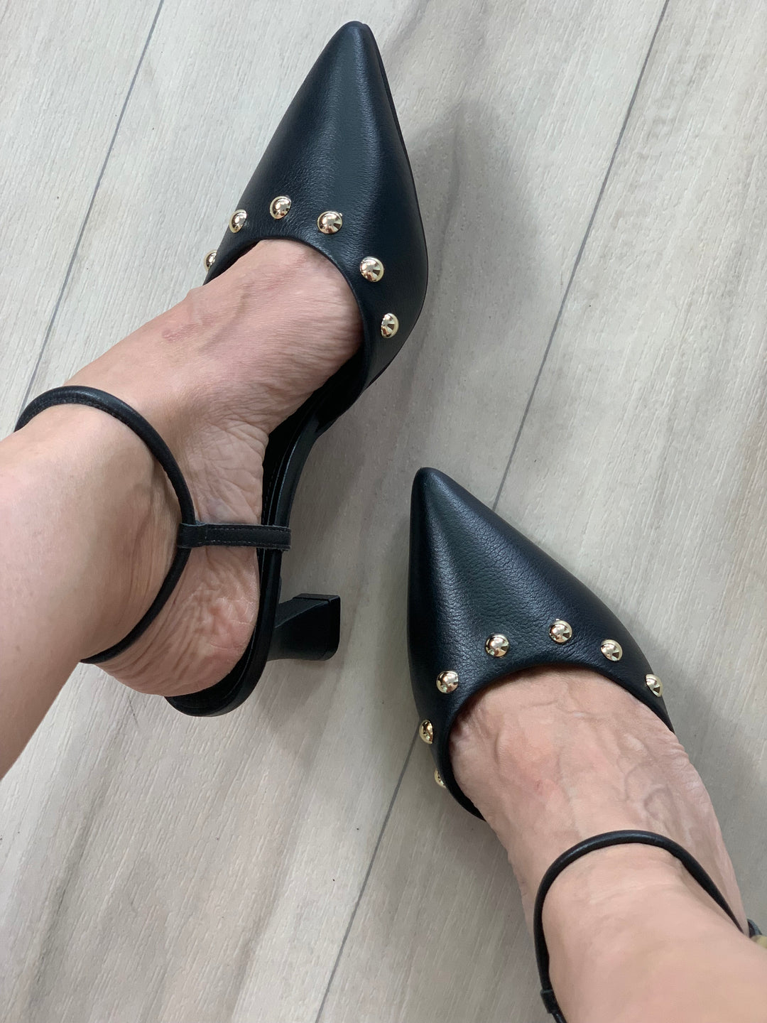 Tchocco Black Studs Heels