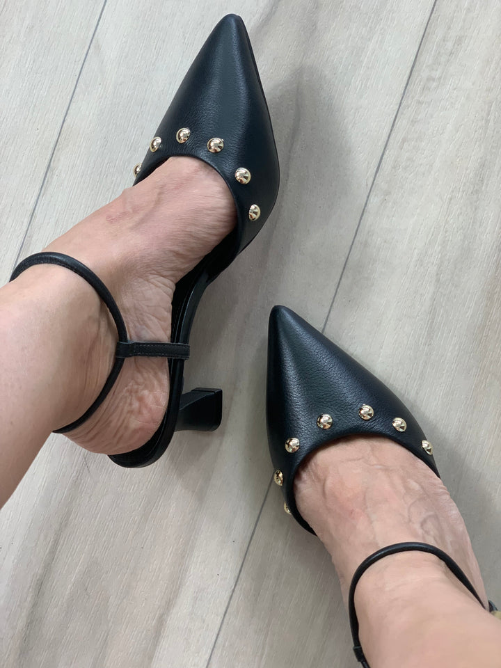 Tchocco Black Studs Heels