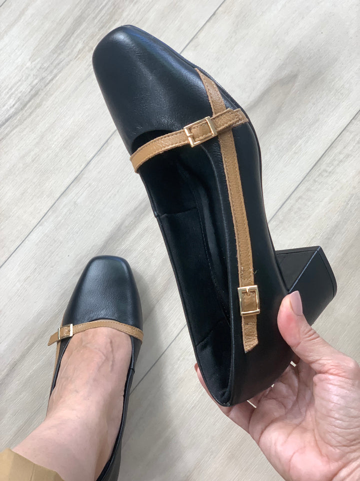 Tchocco Preto/Camel Block Heels