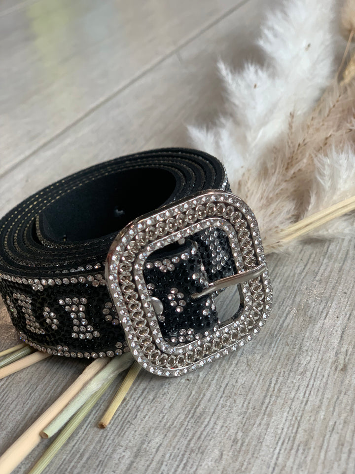 Black Rhinestone Skinny Belt